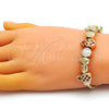 Oro Laminado Fancy Bracelet, Gold Filled Style Pineapple and Tree Design, Polished, Golden Finish, 03.63.2267.07 (03 MM Thickness, 7 Inches Length)