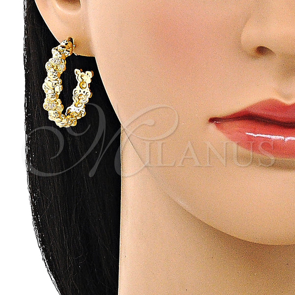 Gold Filled Hoop Earrings — Medium Hoop Teddy Bear Design with White Micro — alternate product view — SKU 150010 | Oro Laminado aretes de aro — Medium Hoop Teddy Bear diseño with blanco Micro — SKU 150010