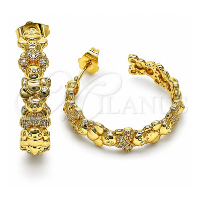 Oro Laminado Medium Hoop, Gold Filled Style Teddy Bear Design, with White Micro Pave, Polished, Golden Finish, 02.210.0799.30