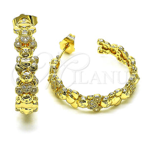Gold Filled Hoop Earrings — Medium Hoop Teddy Bear Design with White Micro — main product view — SKU 150010 | Oro Laminado aretes de aro — Medium Hoop Teddy Bear diseño with blanco Micro — SKU 150010