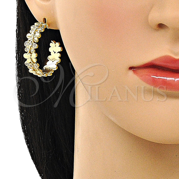 Gold Filled Hoop Earrings — Medium Hoop Dragon-Fly Design with White Micro Pave — alternate product view — SKU 150012 | Oro Laminado aretes de aro — Medium Hoop Dragon-Fly diseño with blanco Micro Pave — SKU 150012