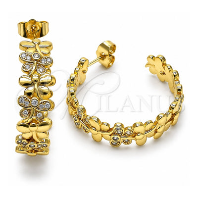Oro Laminado Medium Hoop, Gold Filled Style Dragon-Fly Design, with White Micro Pave, Polished, Golden Finish, 02.210.0800.30