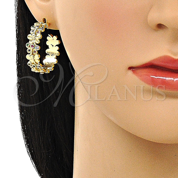 Gold Filled Hoop Earrings — Medium Hoop Dragon-Fly Design with Multicolor Micro Pave — alternate product view — SKU 150013 | Oro Laminado aretes de aro — Medium Hoop Dragon-Fly diseño with Multicolor Micro Pave — SKU 150013