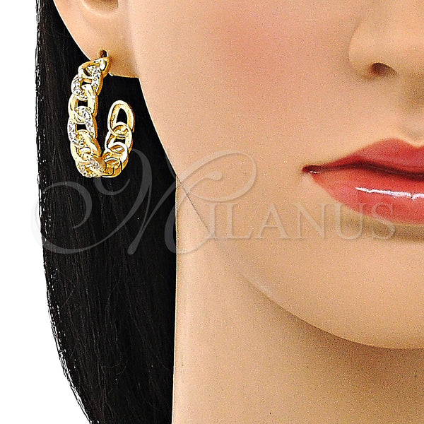 Gold Filled Hoop Earrings — Medium Hoop Pave Cuban Design Polished 02. — alternate product view — SKU 150014 | Oro Laminado aretes de aro — Medium Hoop Pave Cuban diseño pulido 02. — SKU 150014