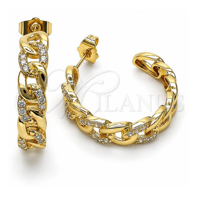 Oro Laminado Medium Hoop, Gold Filled Style Pave Cuban Design, Polished, Golden Finish, 02.210.0801.30