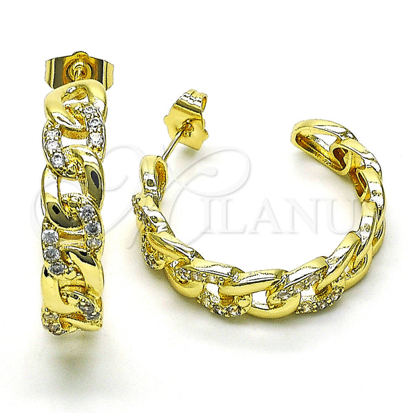 Gold Filled Hoop Earrings — Medium Hoop Pave Cuban Design Polished 02. — main product view — SKU 150014 | Oro Laminado aretes de aro — Medium Hoop Pave Cuban diseño pulido 02. — SKU 150014