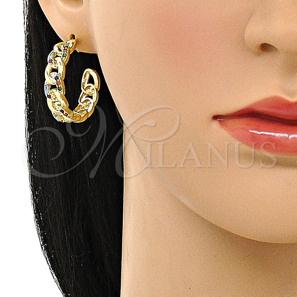 Gold Filled Hoop Earrings — Medium Hoop Pave Cuban Design Polished 02. — alternate product view — SKU 150015 | Oro Laminado aretes de aro — Medium Hoop Pave Cuban diseño pulido 02. — SKU 150015