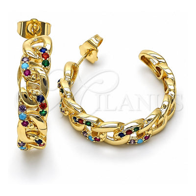 Oro Laminado Medium Hoop, Gold Filled Style Pave Cuban Design, Polished, Golden Finish, 02.210.0801.1.30