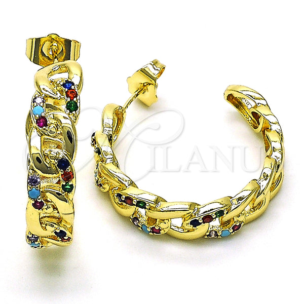 Gold Filled Hoop Earrings — Medium Hoop Pave Cuban Design Polished 02. — main product view — SKU 150015 | Oro Laminado aretes de aro — Medium Hoop Pave Cuban diseño pulido 02. — SKU 150015