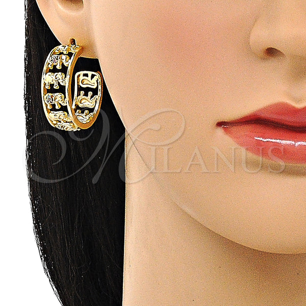 Gold Filled Hoop Earrings — Medium Hoop Elephant Design with Multicolor Micro Pave — alternate product view — SKU 150016 | Oro Laminado aretes de aro — Medium Hoop Elephant diseño with Multicolor Micro Pave — SKU 150016