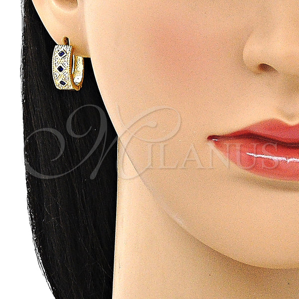 Gold Filled Hoop Earrings — Huggie Hoop with Sapphire Blue Cubic Zirconia and — alternate product view — SKU 150021 | Oro Laminado aretes de aro — Huggie Hoop with Sapphire Blue Cubic Zirconia and — SKU 150021