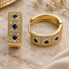 Oro Laminado Huggie Hoop, Gold Filled Style with Sapphire Blue Cubic Zirconia and White Micro Pave, Polished, Golden Finish, 02.210.0056.13.15