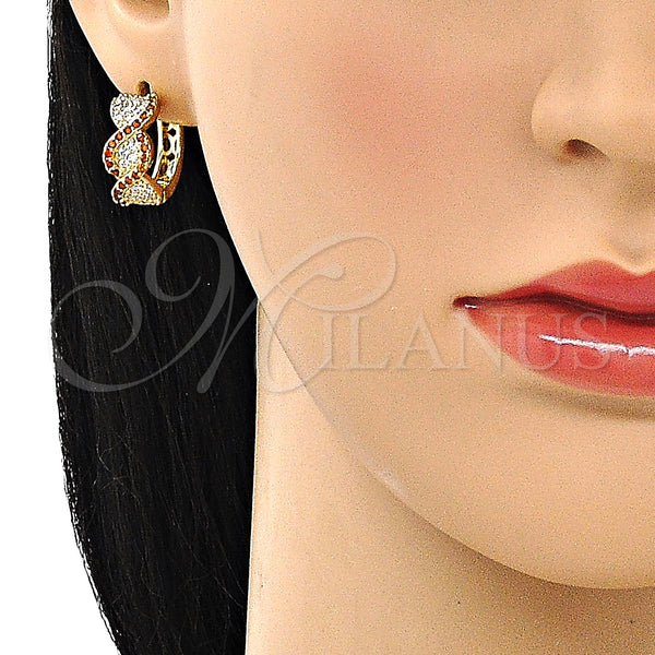 Gold Filled Hoop Earrings — Huggie Hoop with Garnet and White Micro Pave — alternate product view — SKU 150025 | Oro Laminado aretes de aro — Huggie Hoop with Garnet and blanco Micro Pave — SKU 150025