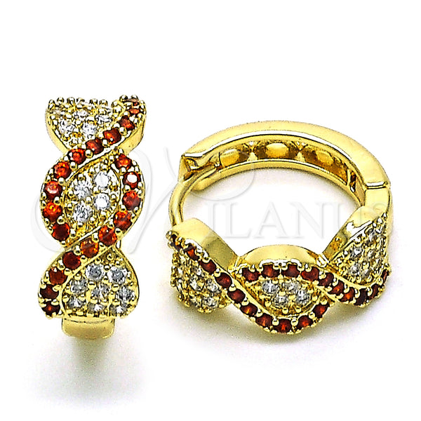 Gold Filled Hoop Earrings — Huggie Hoop with Garnet and White Micro Pave — main product view — SKU 150025 | Oro Laminado aretes de aro — Huggie Hoop with Garnet and blanco Micro Pave — SKU 150025