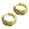 Oro Laminado Huggie Hoop, Gold Filled Style with Ruby and White Micro Pave, Polished, Golden Finish, 02.210.0802.3.15