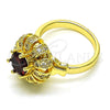 Oro Laminado Multi Stone Ring, Gold Filled Style Flower and Butterfly Design, with Garnet Cubic Zirconia and White Micro Pave, Polished, Golden Finish, 01.210.0154 (One size fits all)