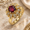 Oro Laminado Multi Stone Ring, Gold Filled Style Flower and Butterfly Design, with Garnet Cubic Zirconia and White Micro Pave, Polished, Golden Finish, 01.210.0154 (One size fits all)