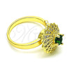 Oro Laminado Multi Stone Ring, Gold Filled Style Butterfly Design, with Green Cubic Zirconia and White Micro Pave, Polished, Golden Finish, 01.210.0155 (One size fits all)