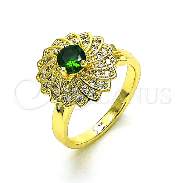 Oro Laminado Multi Stone Ring, Gold Filled Style Butterfly Design, with Green Cubic Zirconia and White Micro Pave, Polished, Golden Finish, 01.210.0155 (One size fits all)
