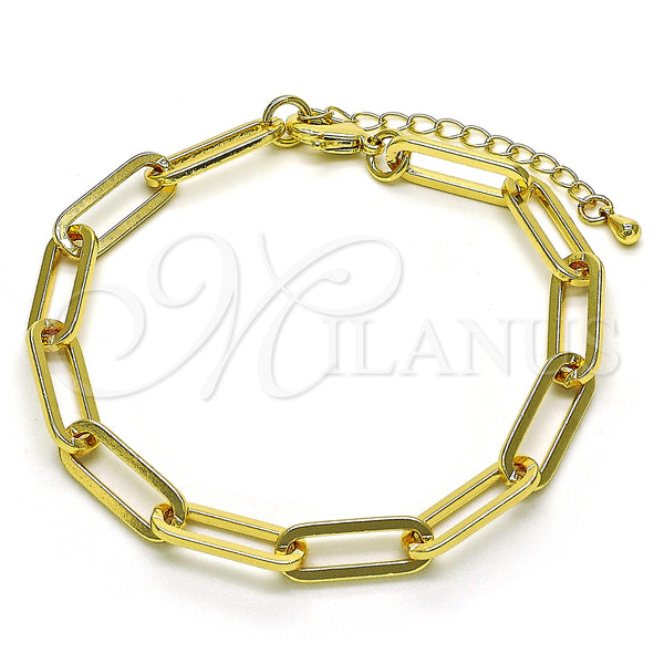 Oro Laminado Basic Bracelet, Gold Filled Style Paperclip Design, Polished, Golden Finish, 04.378.0001.08 (Thickness, 8 Inches Length)
