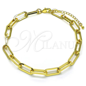 Oro Laminado Basic Anklet, Gold Filled Style Paperclip Design, Polished, Golden Finish, 04.378.0002.10 (07 MM Thickness, 10 Inches Length)
