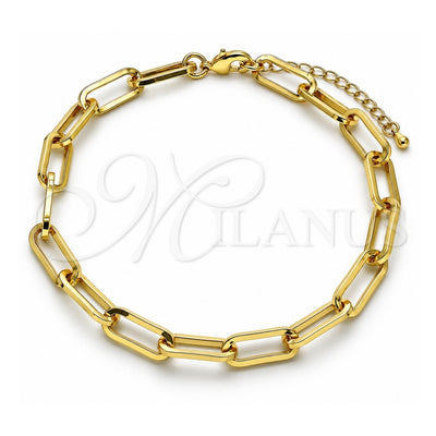 Oro Laminado Basic Anklet, Gold Filled Style Paperclip Design, Polished, Golden Finish, 04.378.0002.10 (07 MM Thickness, 10 Inches Length)