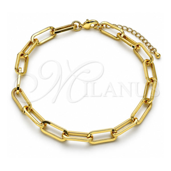 Oro Laminado Basic Anklet, Gold Filled Style Paperclip Design, Polished, Golden Finish, 04.378.0002.10 (07 MM Thickness, 10 Inches Length)