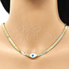 Oro Laminado Fancy Necklace, Gold Filled Style Evil Eye Design, White Enamel Finish, Golden Finish, 04.341.0098.18 (05 MM Thickness, 18 Inches Length)