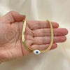 Oro Laminado Fancy Necklace, Gold Filled Style Evil Eye Design, White Enamel Finish, Golden Finish, 04.341.0098.18 (05 MM Thickness, 18 Inches Length)