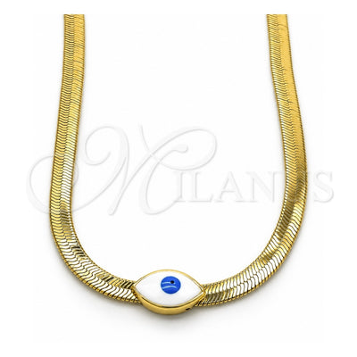 Oro Laminado Fancy Necklace, Gold Filled Style Evil Eye Design, White Enamel Finish, Golden Finish, 04.341.0098.18 (05 MM Thickness, 18 Inches Length)