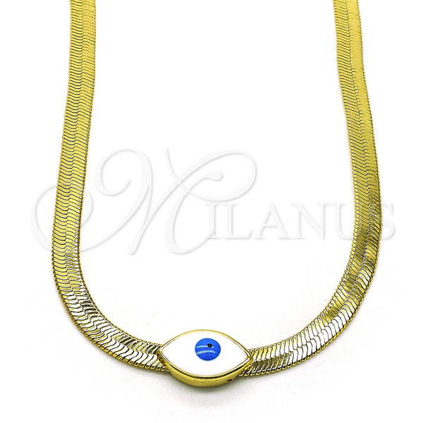 Oro Laminado Fancy Necklace, Gold Filled Style Evil Eye Design, White Enamel Finish, Golden Finish, 04.341.0098.18 (05 MM Thickness, 18 Inches Length)