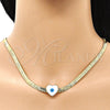 Oro Laminado Fancy Necklace, Gold Filled Style Heart and Evil Eye Design, White Enamel Finish, Golden Finish, 04.341.0099.18 (05 MM Thickness, 18 Inches Length)