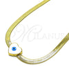 Oro Laminado Fancy Necklace, Gold Filled Style Heart and Evil Eye Design, White Enamel Finish, Golden Finish, 04.341.0099.18 (05 MM Thickness, 18 Inches Length)