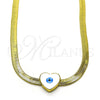 Oro Laminado Fancy Necklace, Gold Filled Style Heart and Evil Eye Design, White Enamel Finish, Golden Finish, 04.341.0099.18 (05 MM Thickness, 18 Inches Length)