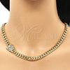 Oro Laminado Basic Necklace, Gold Filled Style Miami Cuban Design, with White Micro Pave, Polished, Golden Finish, 04.156.0466.24 (200 Gauge, 07 MM Thickness, 24 Inches Length)
