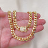 Oro Laminado Basic Necklace, Gold Filled Style Miami Cuban Design, with White Micro Pave, Polished, Golden Finish, 04.156.0466.24 (200 Gauge, 07 MM Thickness, 24 Inches Length)