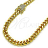 Oro Laminado Basic Necklace, Gold Filled Style Miami Cuban Design, with White Micro Pave, Polished, Golden Finish, 04.156.0466.24 (200 Gauge, 07 MM Thickness, 24 Inches Length)
