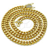 Oro Laminado Basic Necklace, Gold Filled Style Miami Cuban Design, with White Micro Pave, Polished, Golden Finish, 04.156.0466.24 (200 Gauge, 07 MM Thickness, 24 Inches Length)
