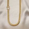 Oro Laminado Basic Necklace, Gold Filled Style Miami Cuban Design, with White Micro Pave, Polished, Golden Finish, 04.156.0466.24 (200 Gauge, 07 MM Thickness, 24 Inches Length)