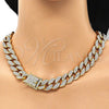 Oro Laminado Necklace, Bracelet and Earring, Gold Filled Style with White Crystal, Polished, Golden Finish, 06.372.0046