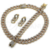 Oro Laminado Necklace, Bracelet and Earring, Gold Filled Style with White Crystal, Polished, Golden Finish, 06.372.0046