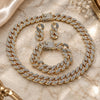 Oro Laminado Necklace, Bracelet and Earring, Gold Filled Style Box Lock Design, with White Crystal, Polished, Golden Finish, 06.372.0046