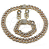 Oro Laminado Necklace, Bracelet and Earring, Gold Filled Style with White Crystal, Polished, Golden Finish, 06.372.0046
