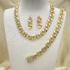 Oro Laminado Necklace, Bracelet and Earring, Gold Filled Style with White Crystal, Polished, Golden Finish, 06.372.0047