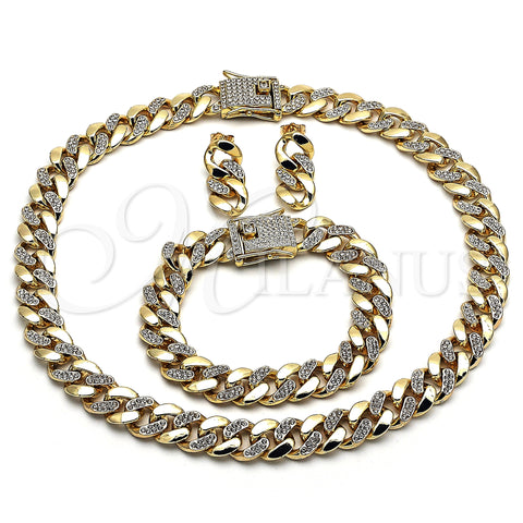 Oro Laminado Necklace, Bracelet and Earring, Gold Filled Style with White Crystal, Polished, Golden Finish, 06.372.0047