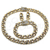 Oro Laminado Necklace, Bracelet and Earring, Gold Filled Style with White Crystal, Polished, Golden Finish, 06.372.0047