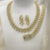 Oro Laminado Necklace, Bracelet and Earring, Gold Filled Style with White Crystal, Polished, Golden Finish, 06.372.0048
