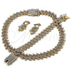 Oro Laminado Necklace, Bracelet and Earring, Gold Filled Style with White Crystal, Polished, Golden Finish, 06.372.0048