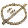 Oro Laminado Necklace, Bracelet and Earring, Gold Filled Style with White Crystal, Polished, Golden Finish, 06.372.0049