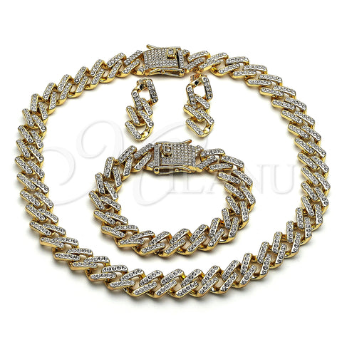 Oro Laminado Necklace, Bracelet and Earring, Gold Filled Style with White Crystal, Polished, Golden Finish, 06.372.0049